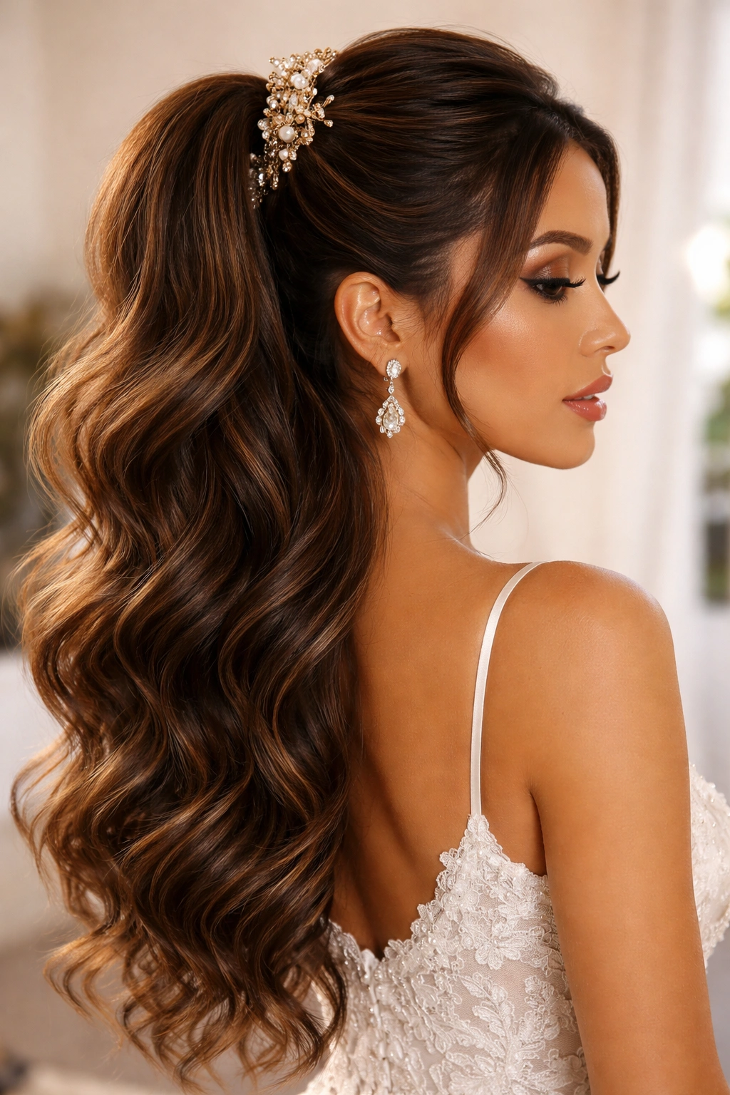 Half-up half-down ponytail with textured waves