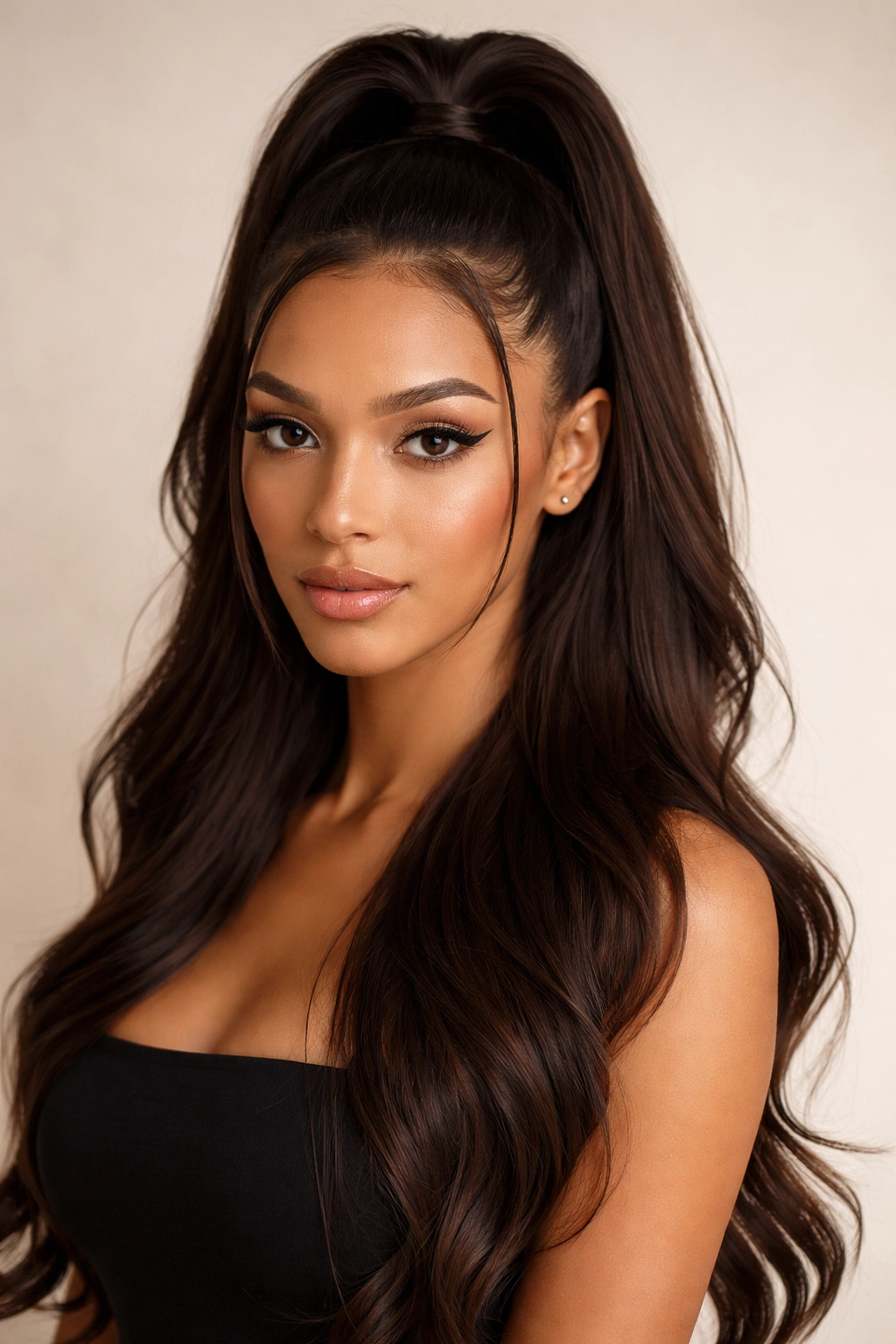 Half-up high frontal with top ponytail and flowing bottom hair