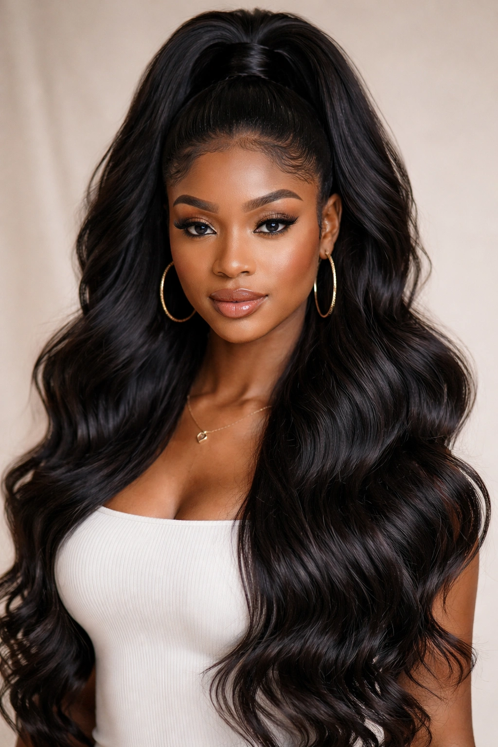High crown pony with deep, voluminous lower ponytail