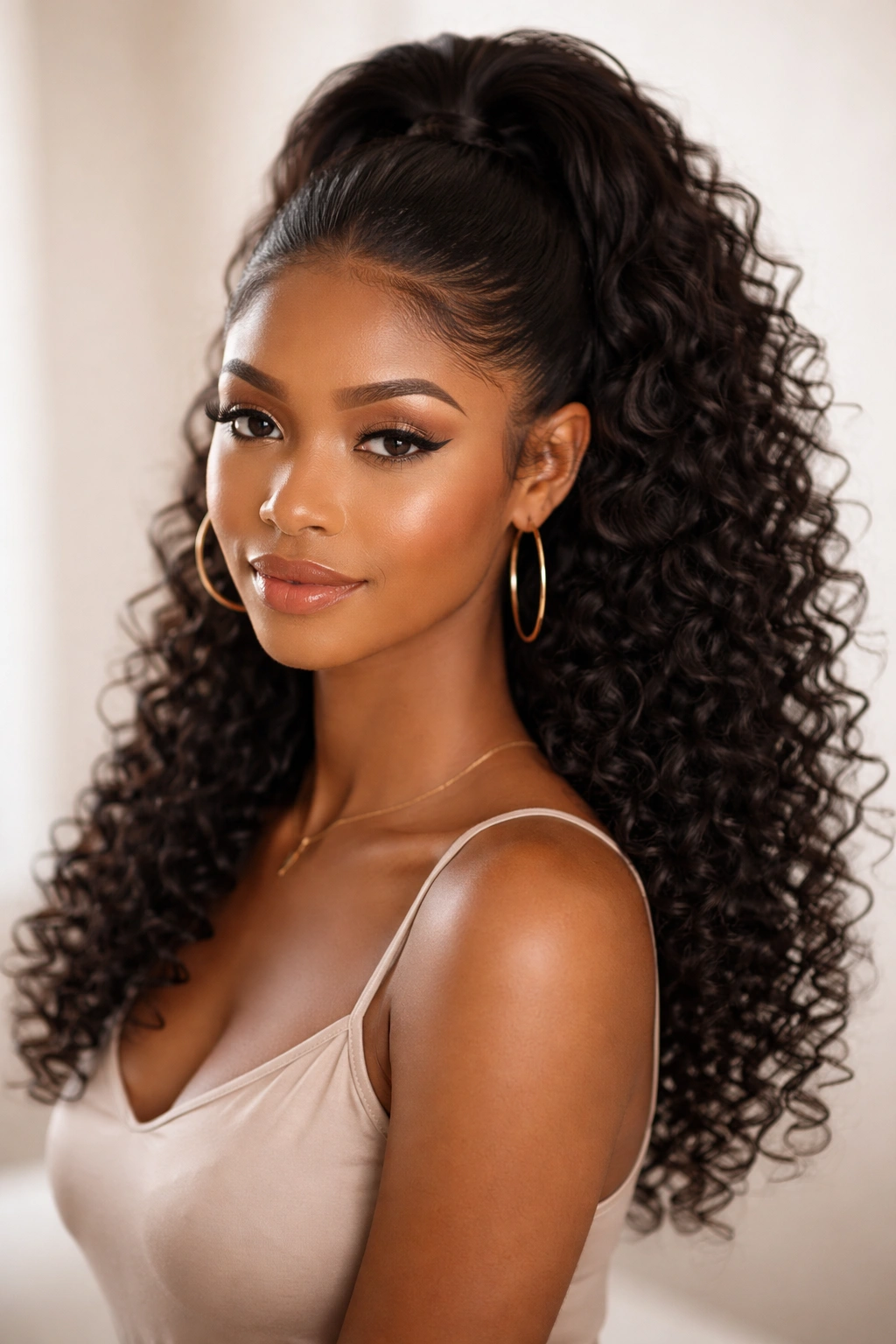 Half-up ponytail with curly crown section