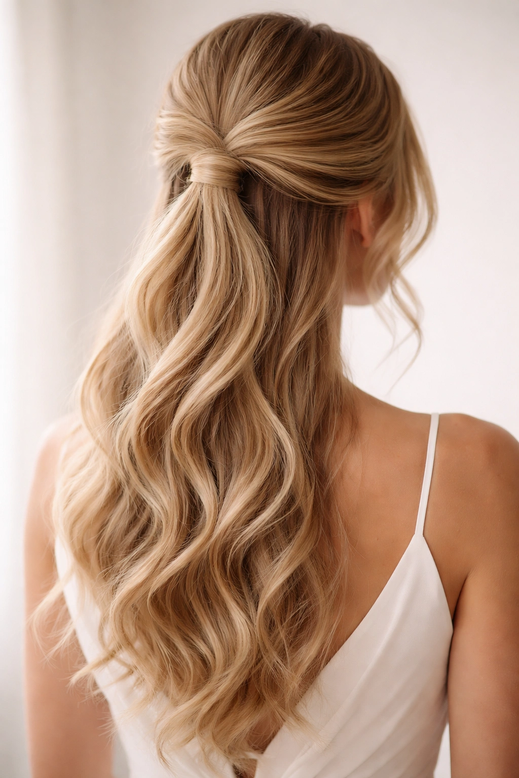 Back view showing half-up ponytail with top section lifted