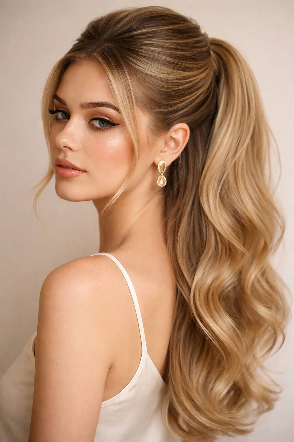 Half-up retro wrap with wrapped crown and flowing back hair