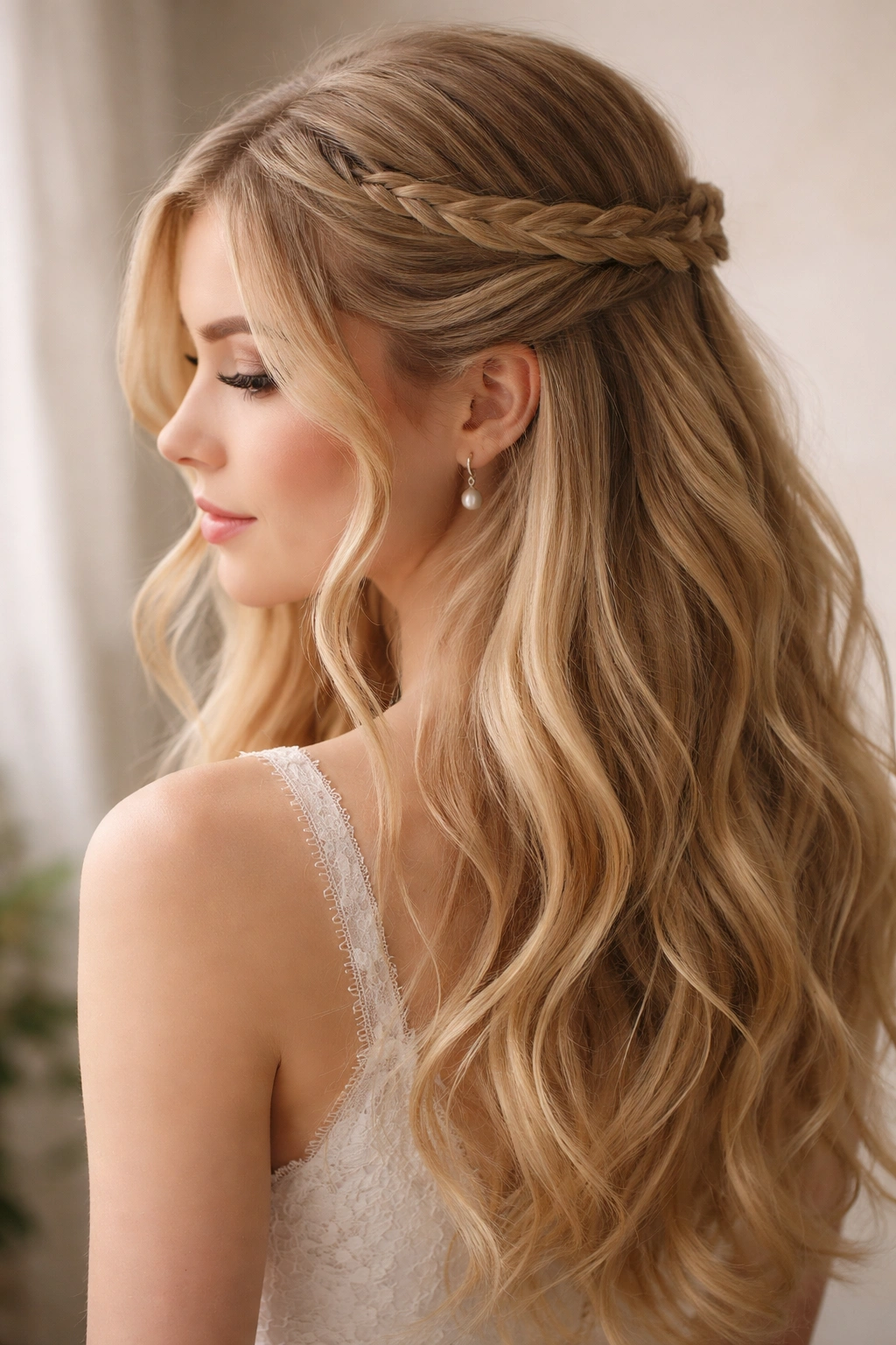 Delicate halo braid wrap hairstyle on fine hair