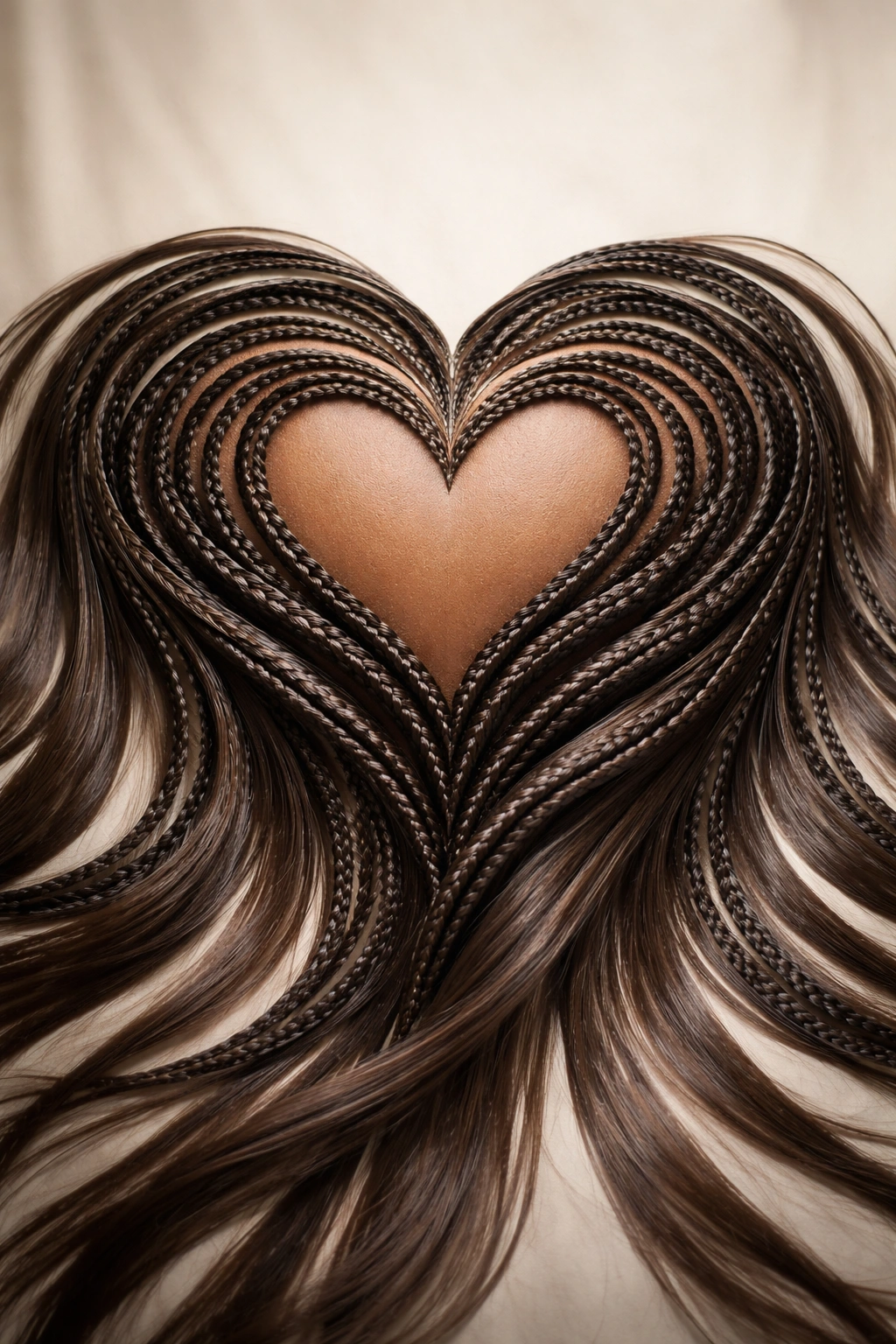Heart outline with curved flowing cornrows around it