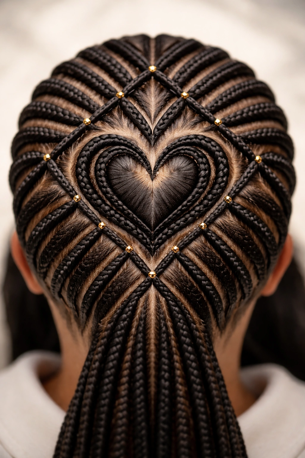 Central heart within a diamond grid composed of small cornrows