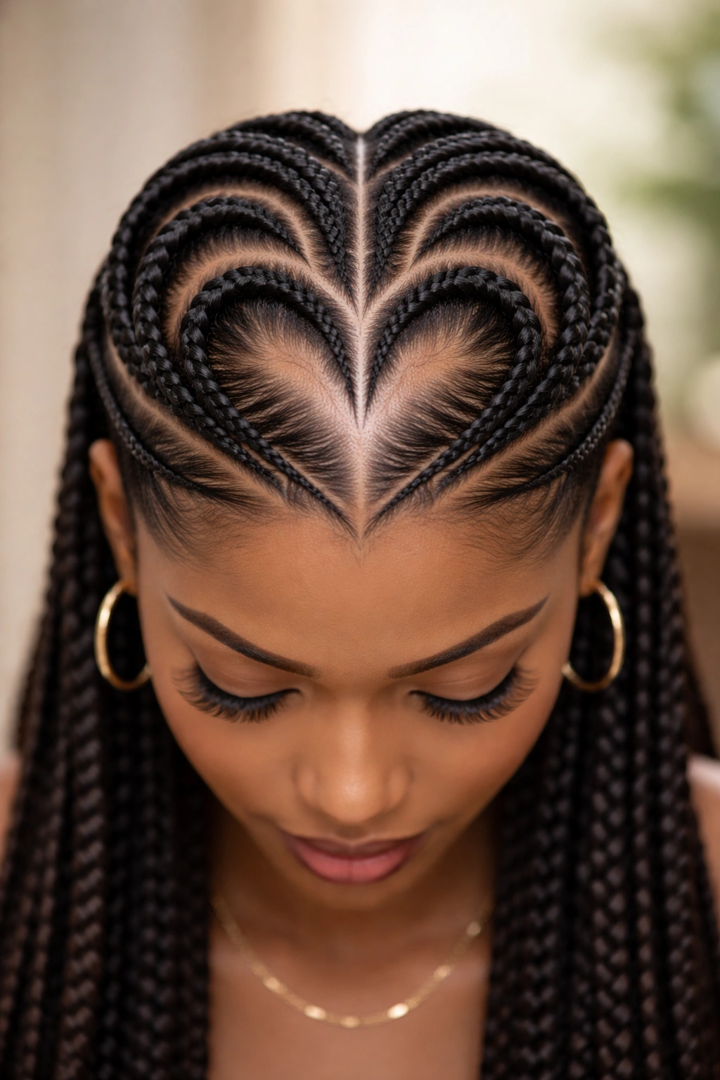 Heart outline braided negative space design on scalp