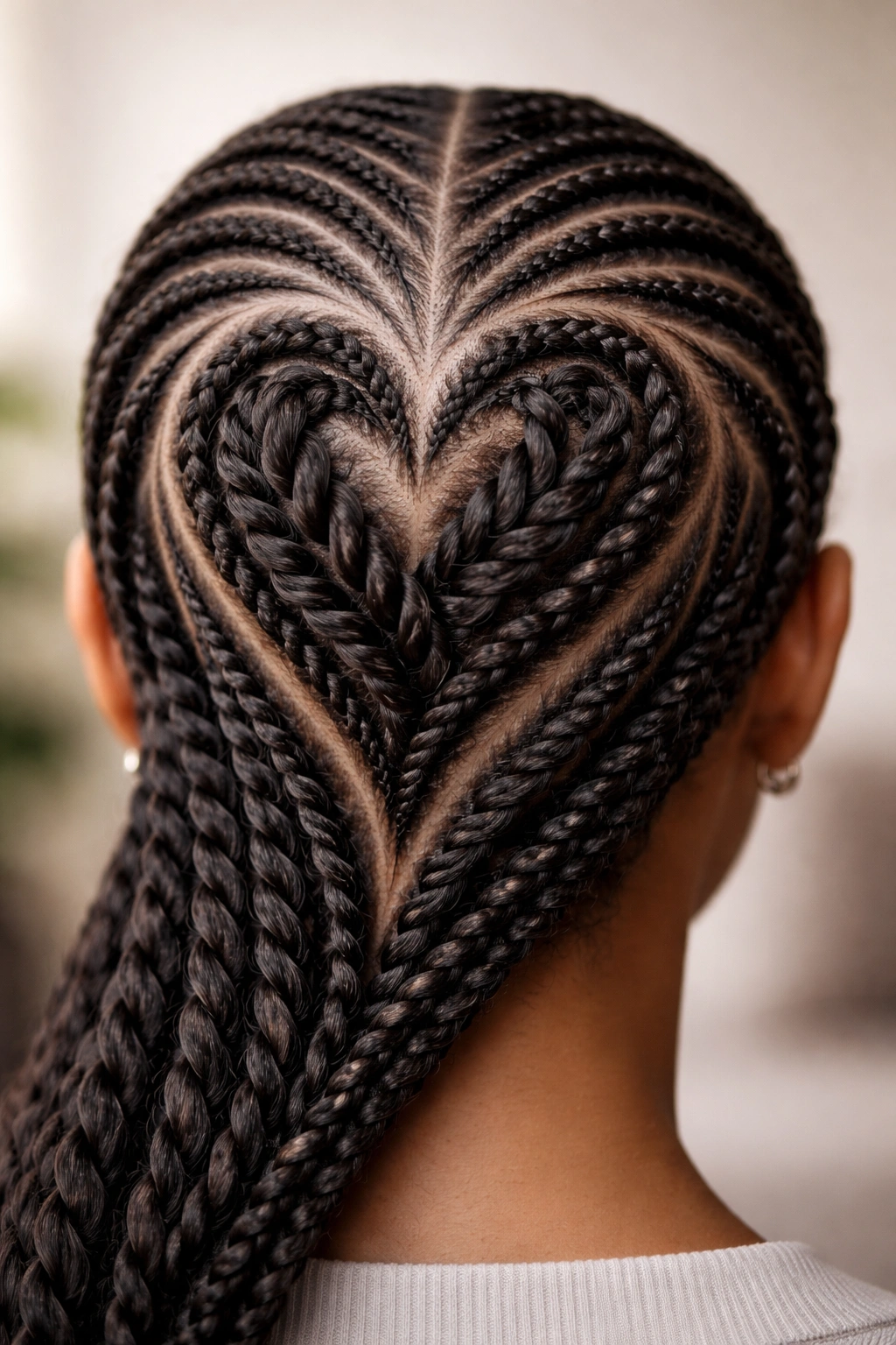 Heart-shaped cornrow outline with twist textures