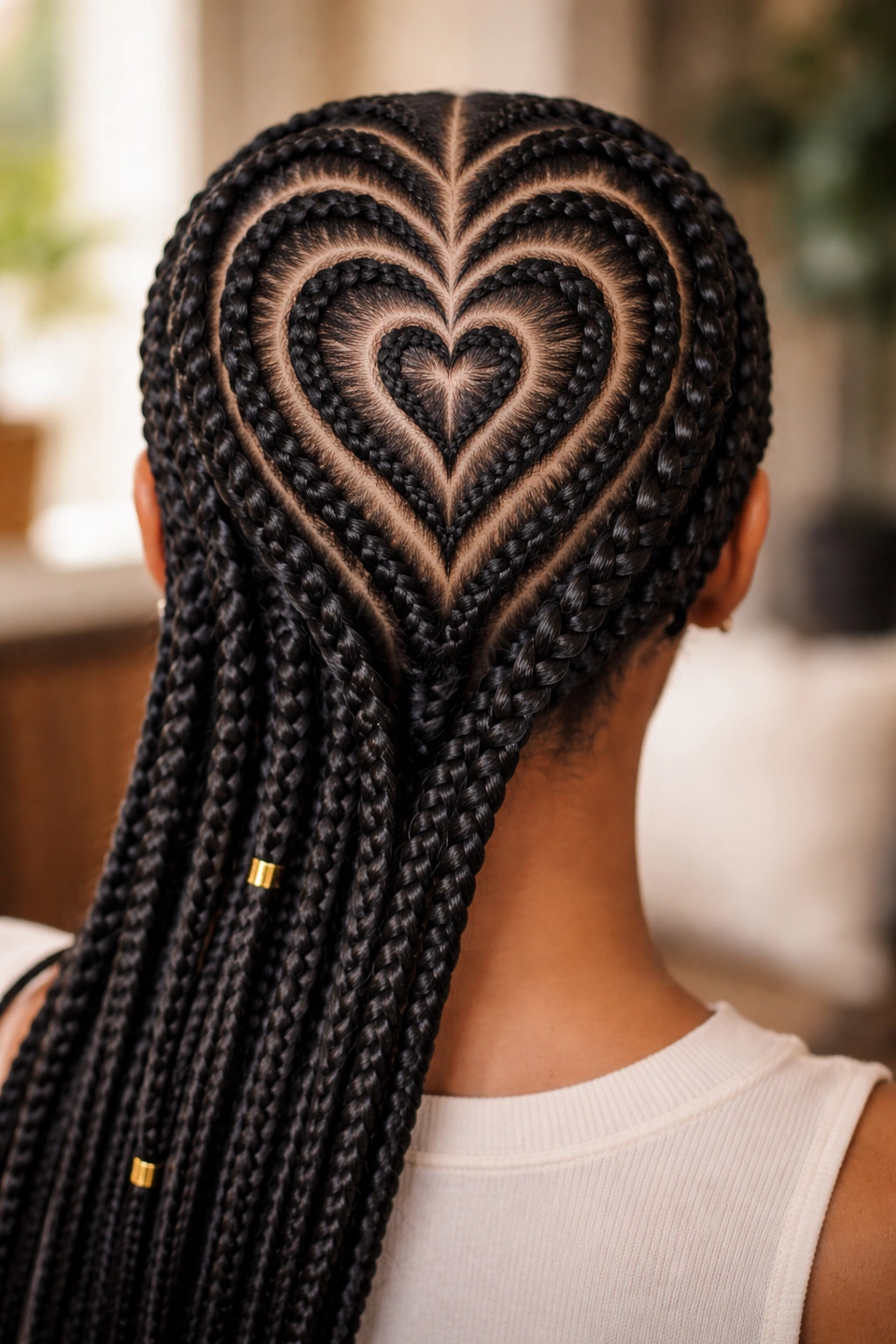 Nested hearts created by braids on scalp