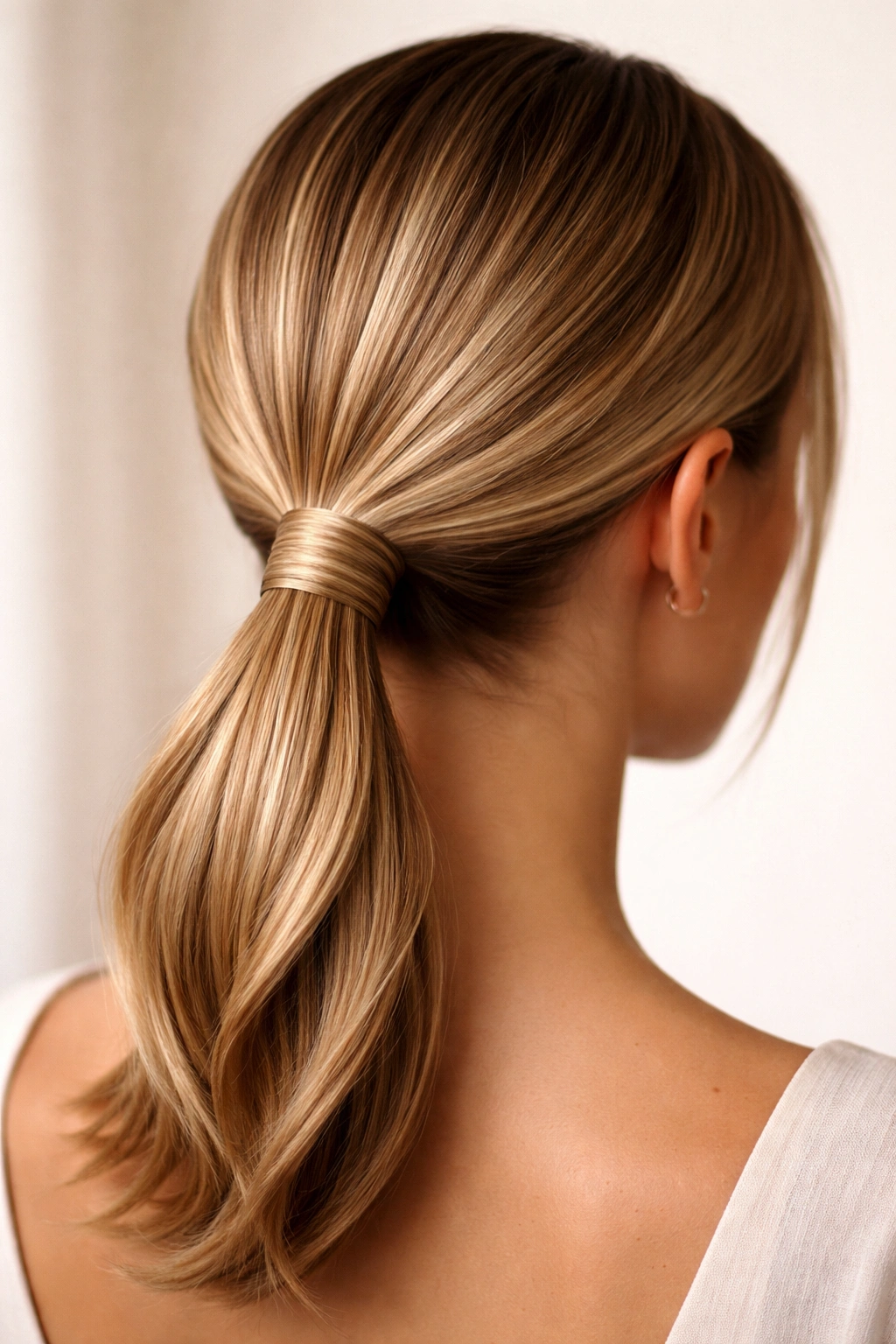 Close-up of Low Pony with Hidden Elastics showing wrapped sections