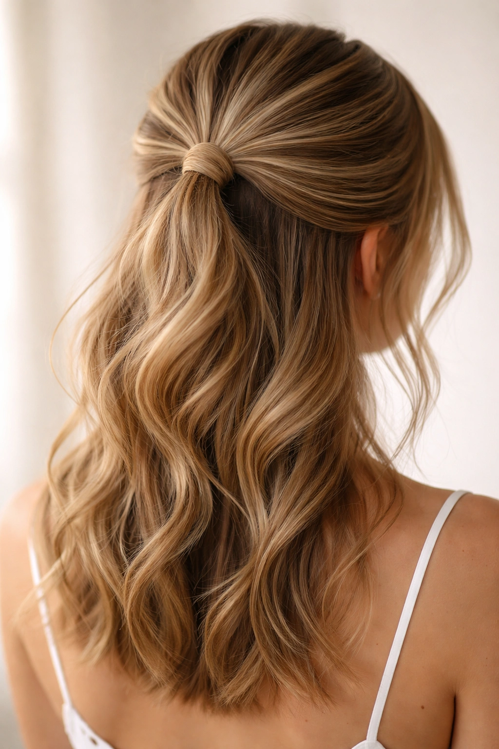 Half-up ponytail with hidden layers under the elastic