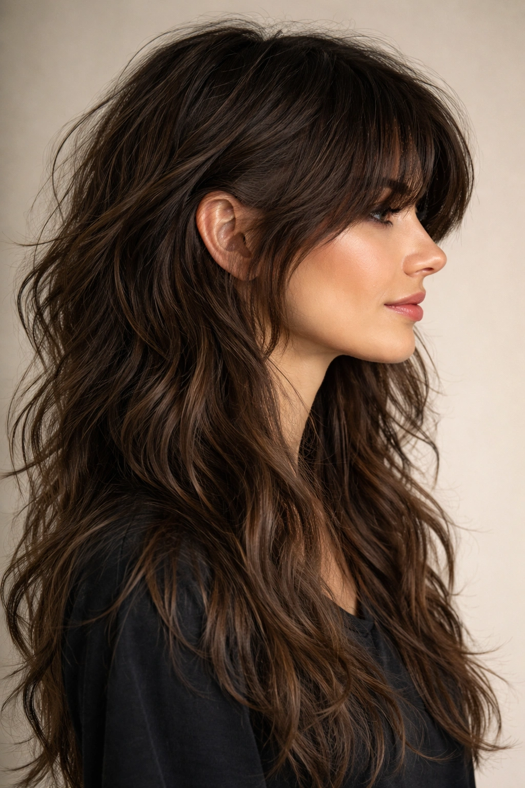 Hair with hidden undercut shag showing layered length while undercut remains concealed