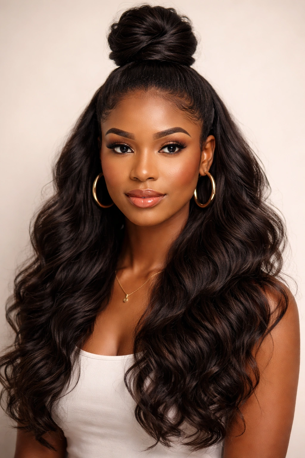 High crown knot hairstyle on a Black woman