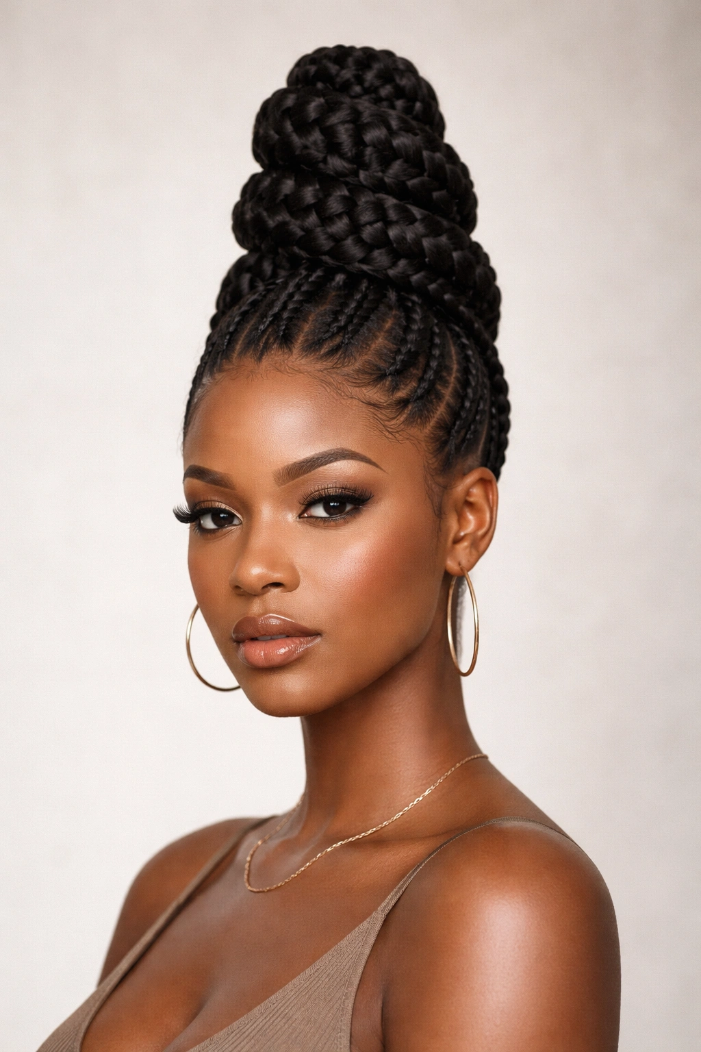 High-Rise Minimal Beehive with 3-5 thick braids stacked