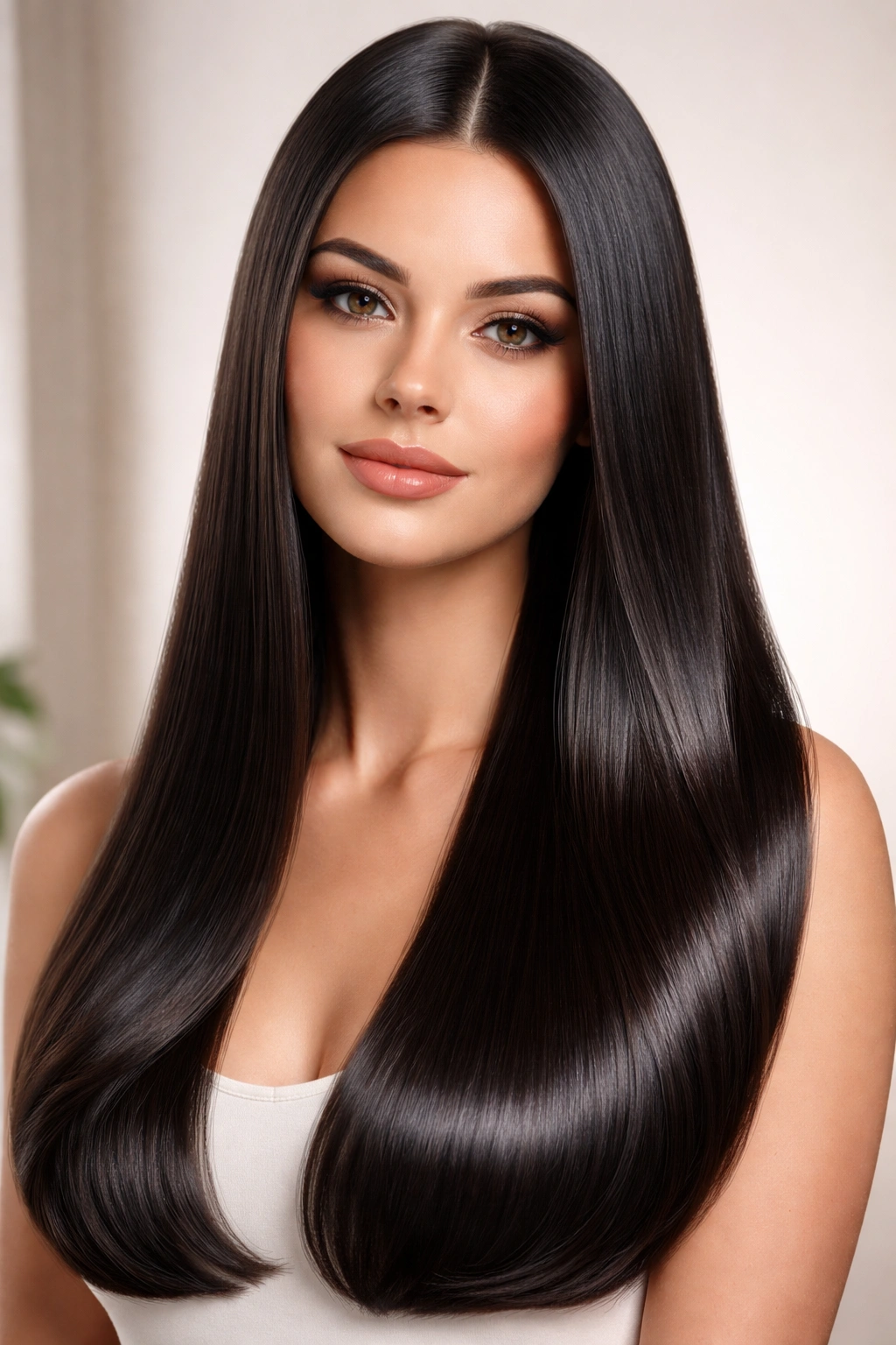 High-shine straight hair with mirror-like finish