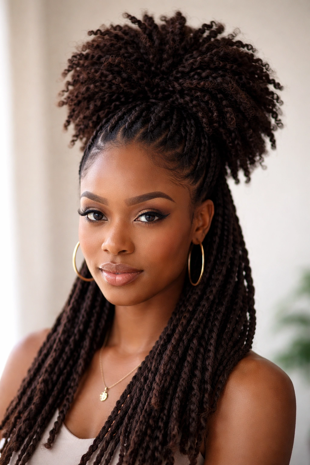 High textured crown puff of locs with voluminous texture