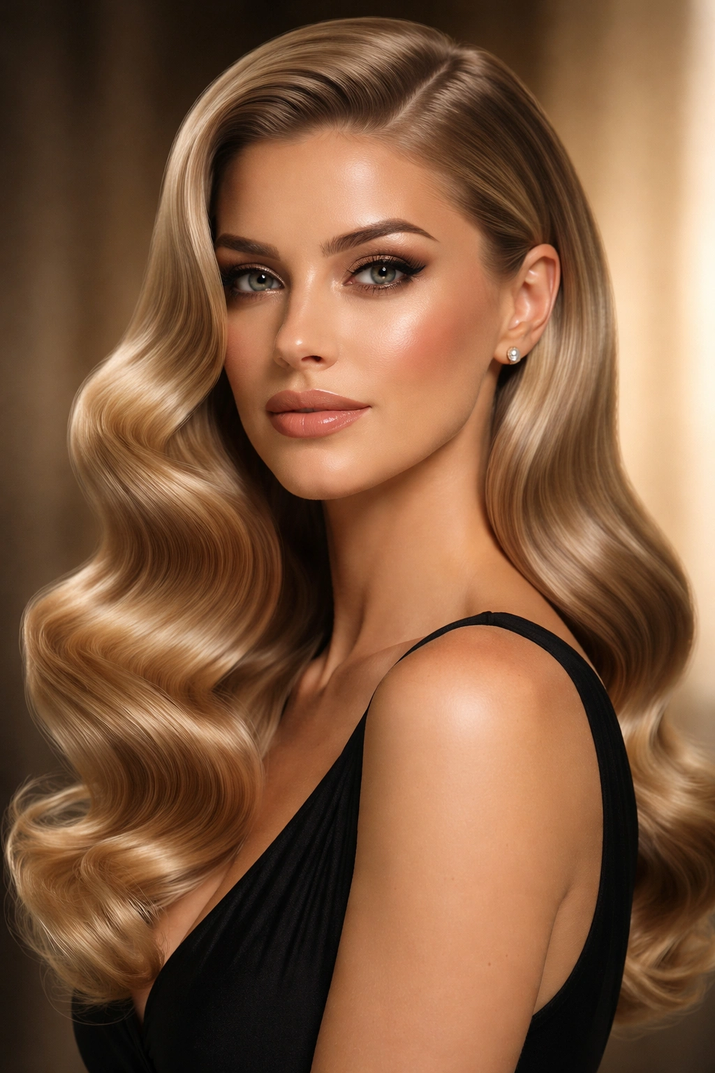 Portrait of a person with uniform soft S-curved waves along the scalp.