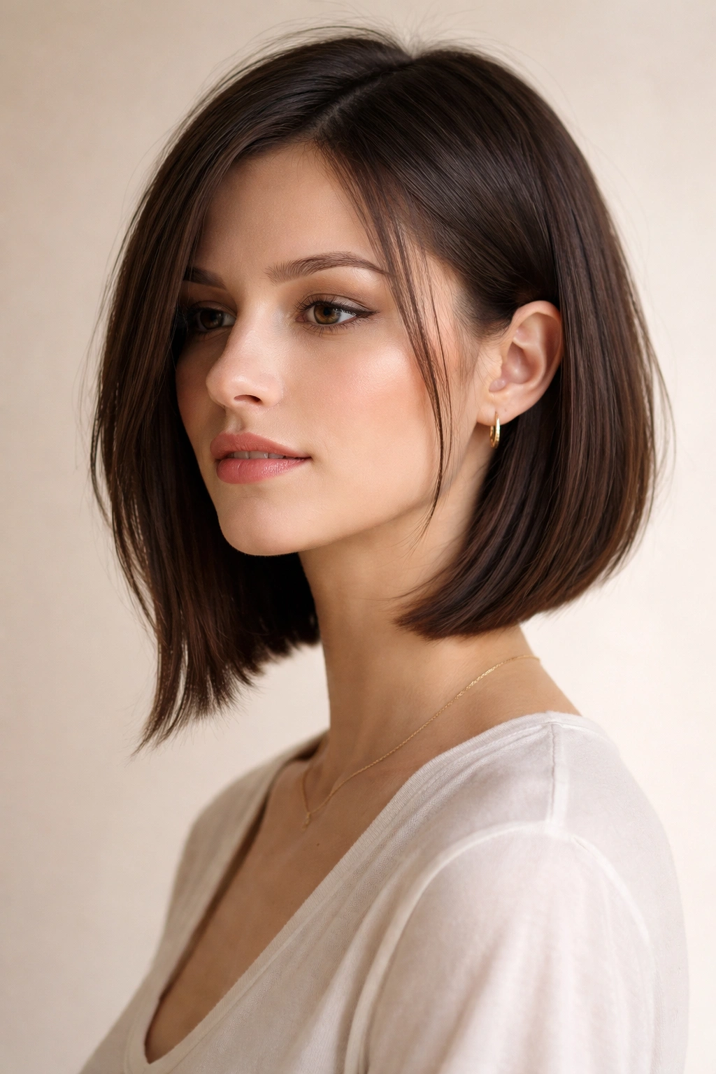 Subtle asymmetrical bob with a longer side on straight hair