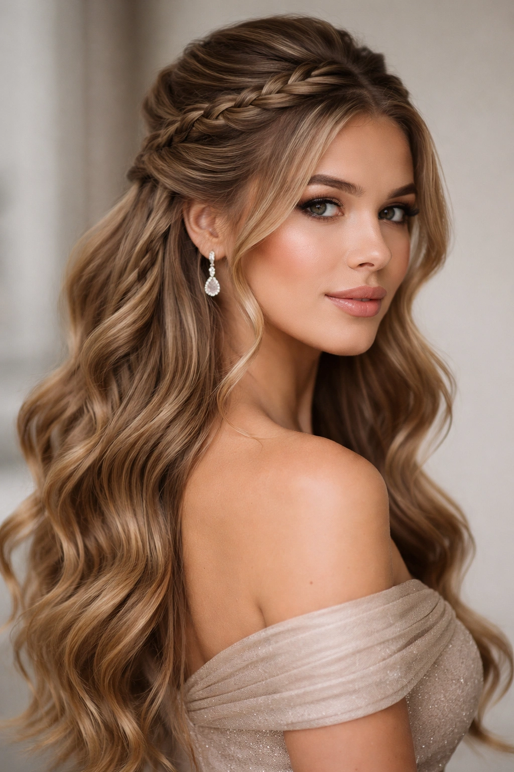 Profile view of The Hybrid Braid-and-Twist Half-Up hairstyle with mixed textures