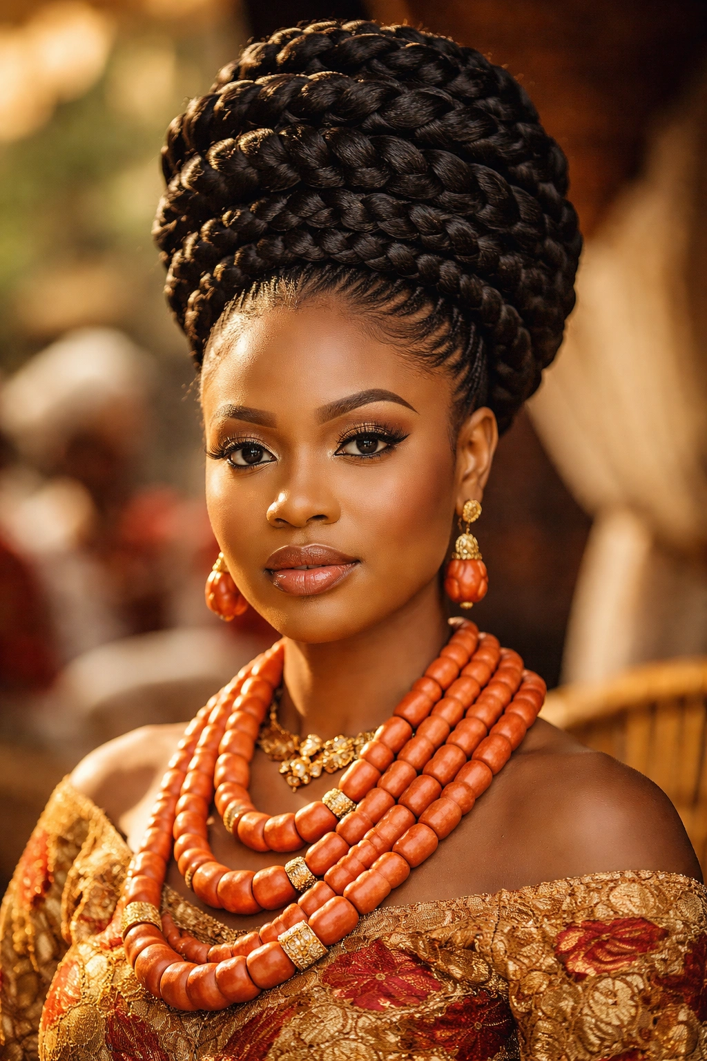 Close-up of Igba Mgbada crown braids forming a regal Igbo hairstyle