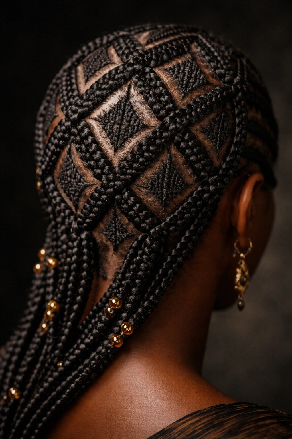 Scalp view of cane rows with geometric patterns