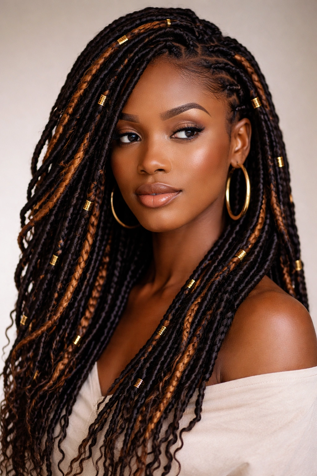 Two-tone Igbo faux locs with highlight weaving