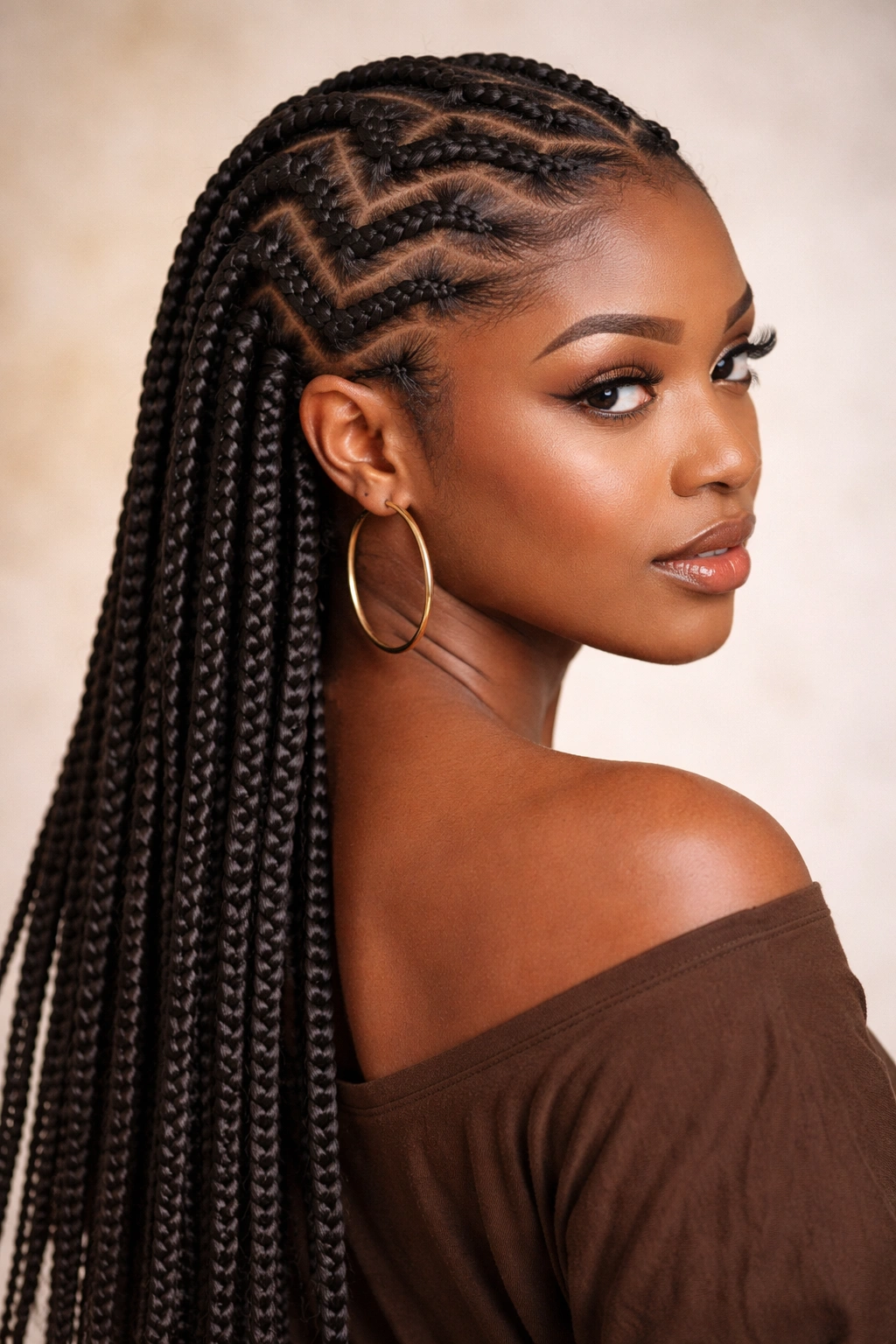 Igbo zig-zag box braids across the scalp