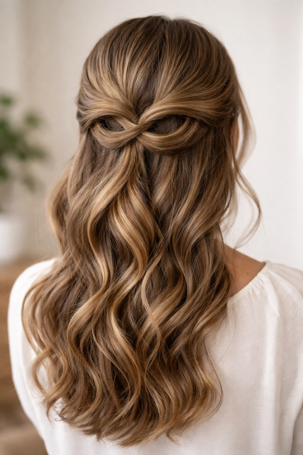 Two twists forming an infinity-shaped loop at the back of the head