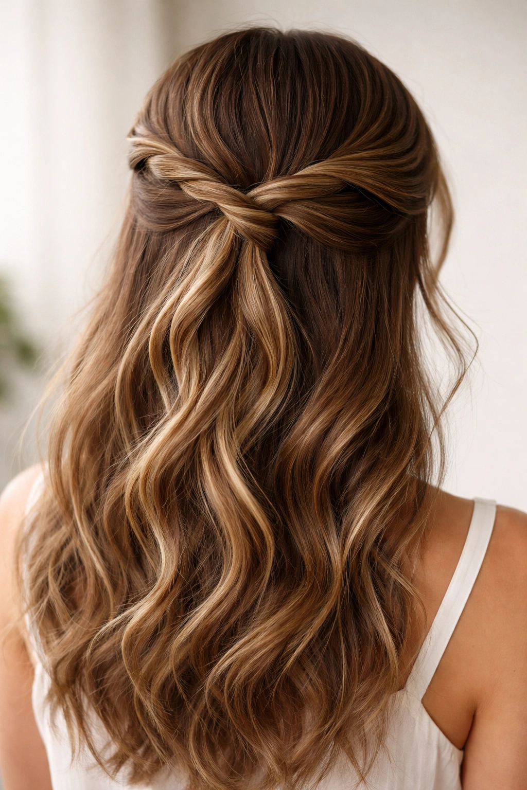 Interlocked twists forming a decorative knot at the crown