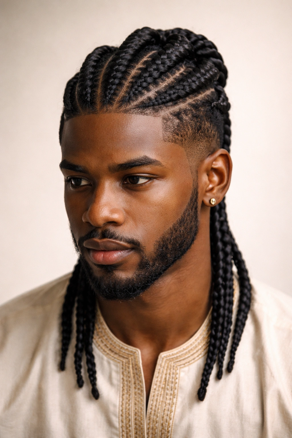 Symmetrical crown braids rising from the scalp forming a natural crown