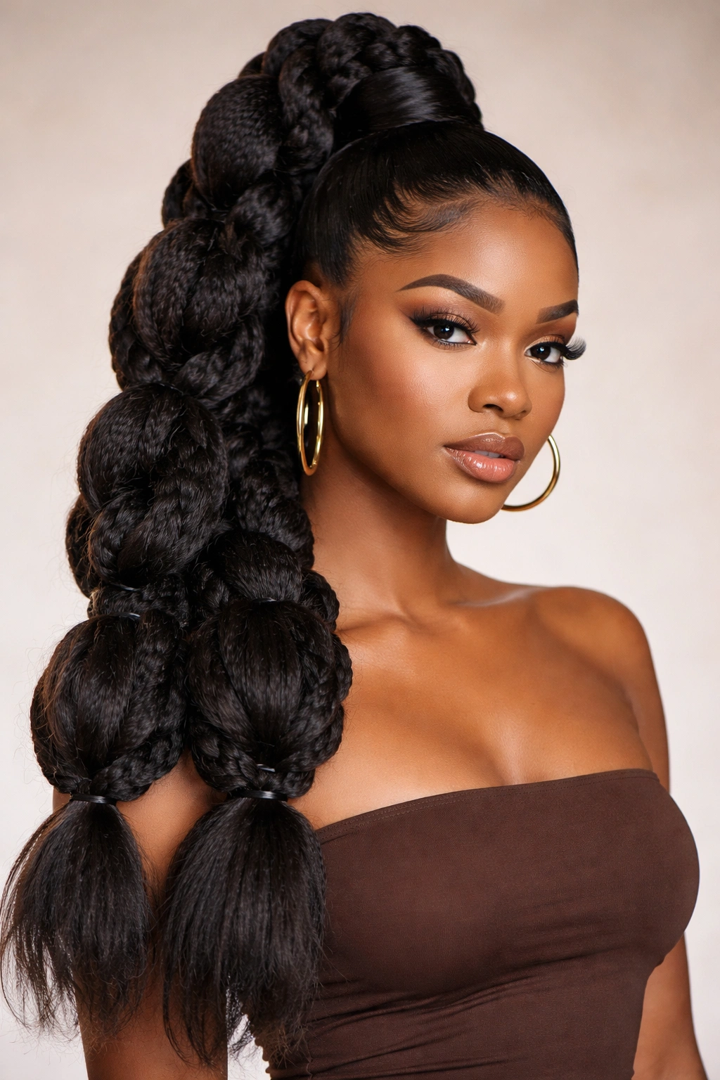Ultra-thick kilo braids forming a bold extension ponytail