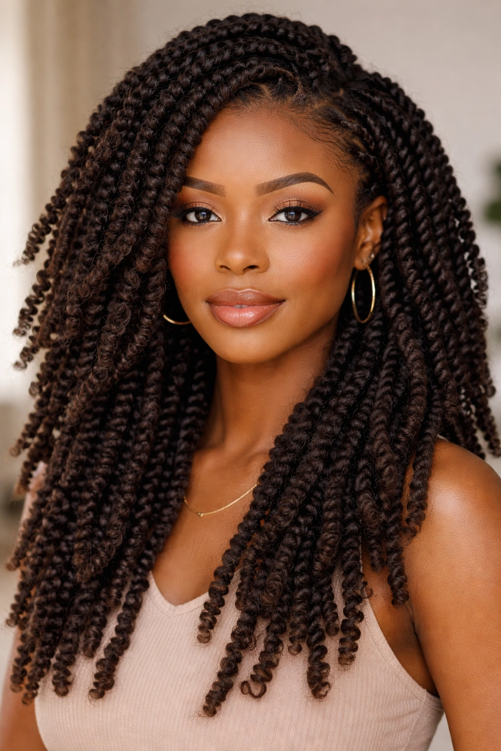 Head full of kinky twists showing natural texture and volume.