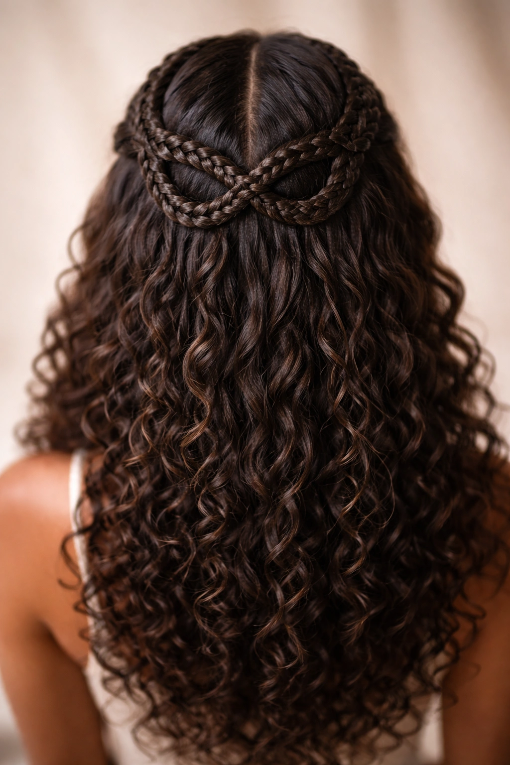 Infinity loop knotless braid crown with half-down hair