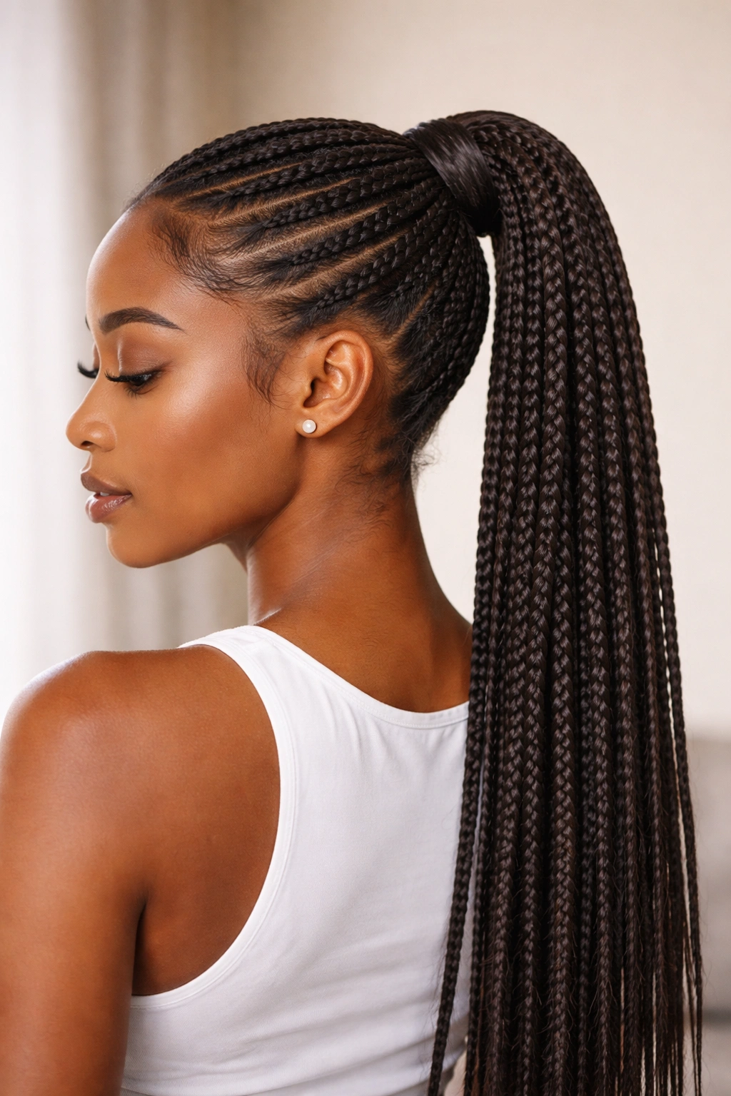 Knotless Braid Ponytail: seamless knotless braids into a sleek ponytail