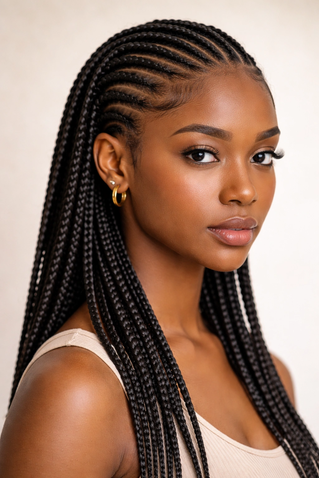Knotless braids with seamless extensions on short hair