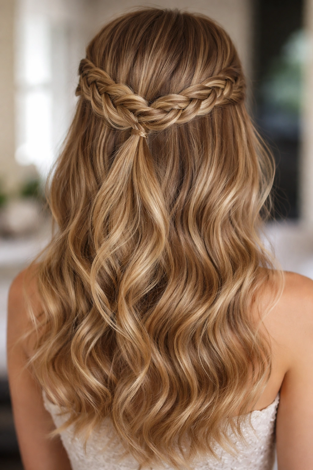 Delicate lace braid across the back with openwork pattern