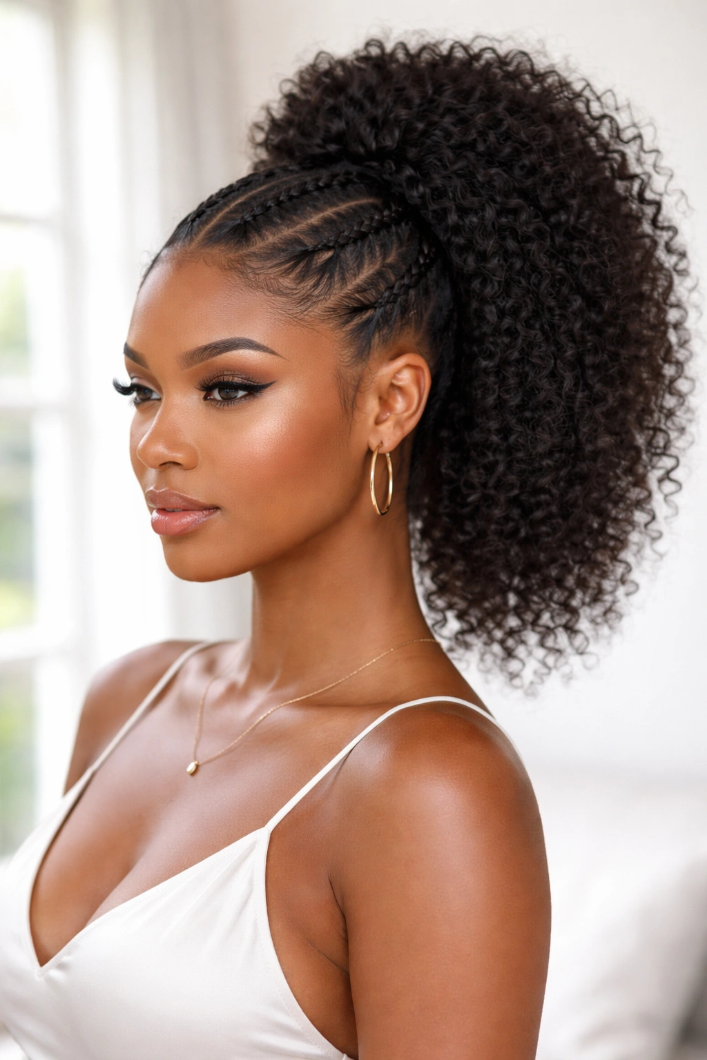 Lace braids with a high puff ponytail extension