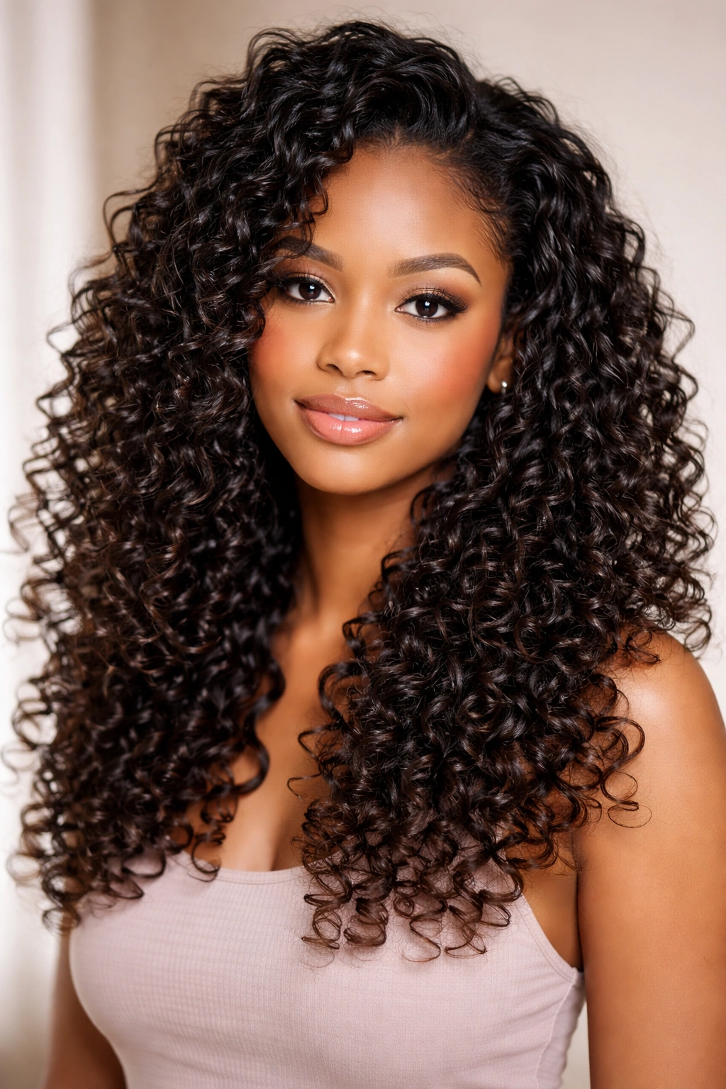 Layered spiraled coily curls creating vertical lines and movement