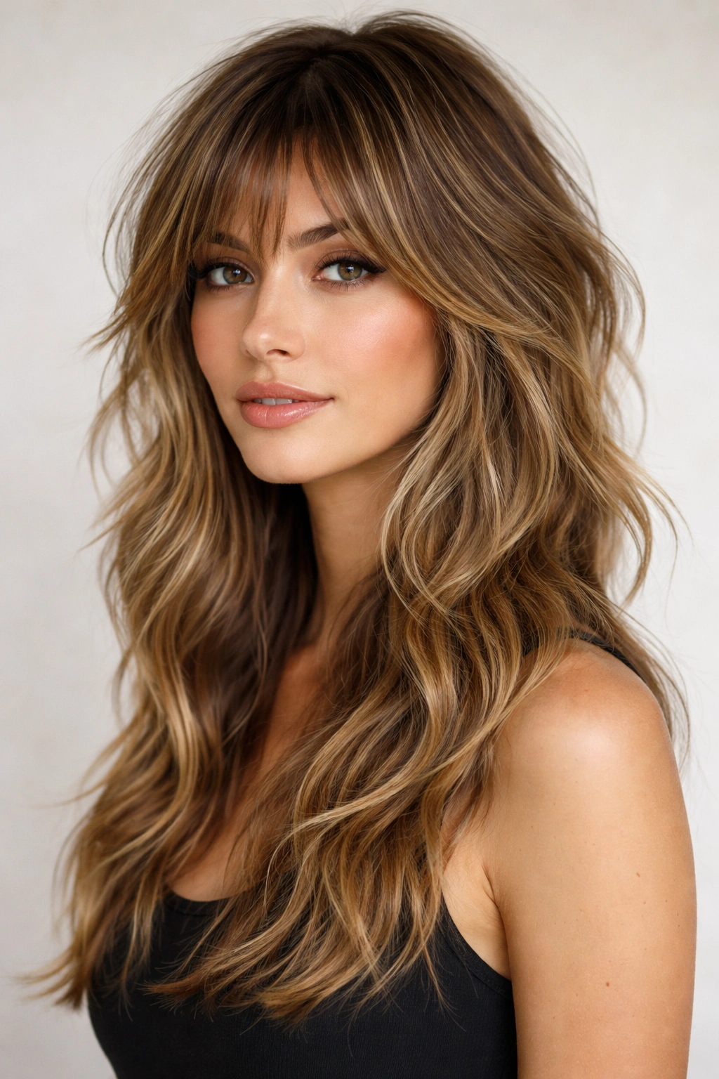 Layered shag crop with short textured top and long waves beneath