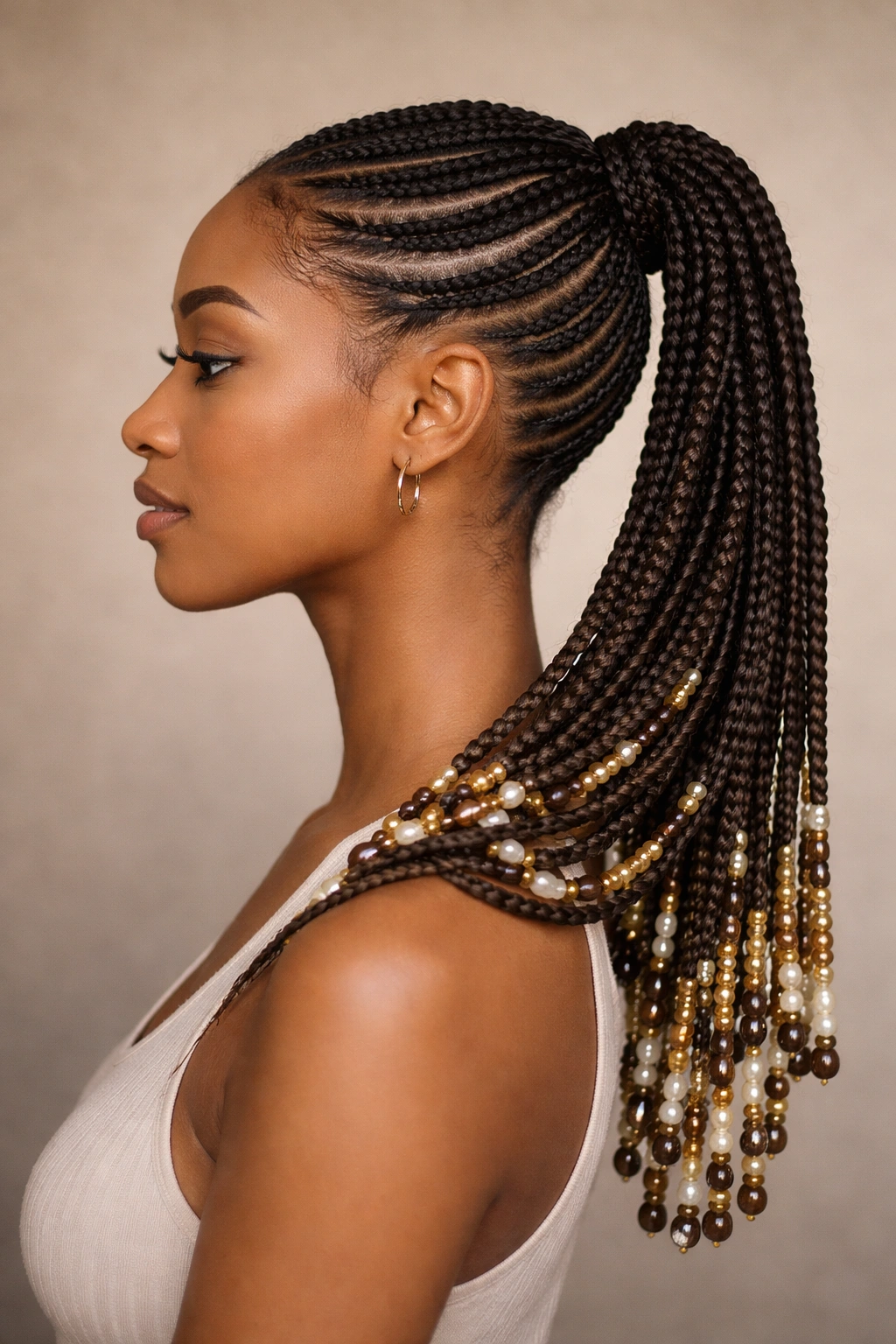 Lemonade braids ponytail with beads along the curve