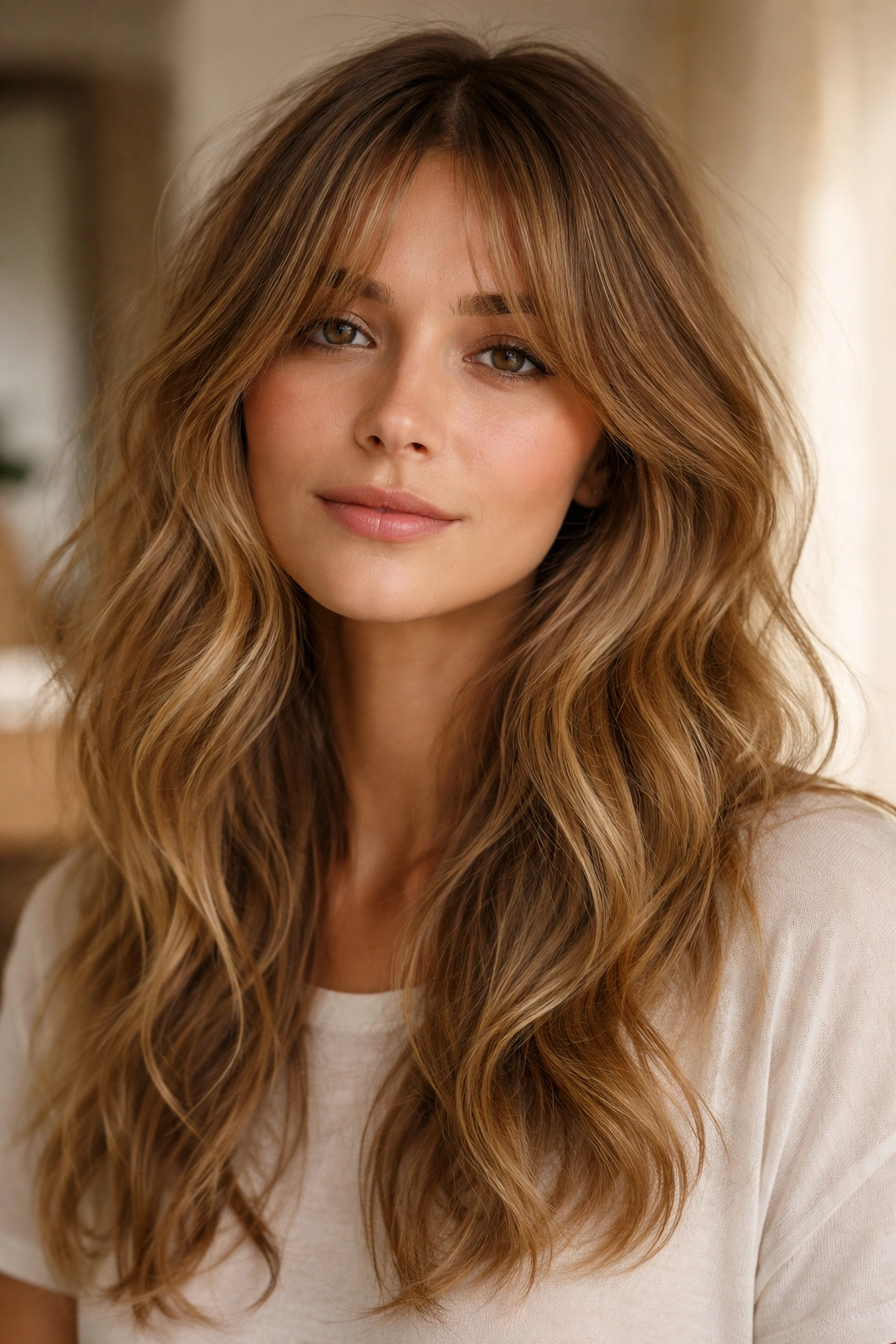 Relaxed lived-in waves with grown-out curtain bangs