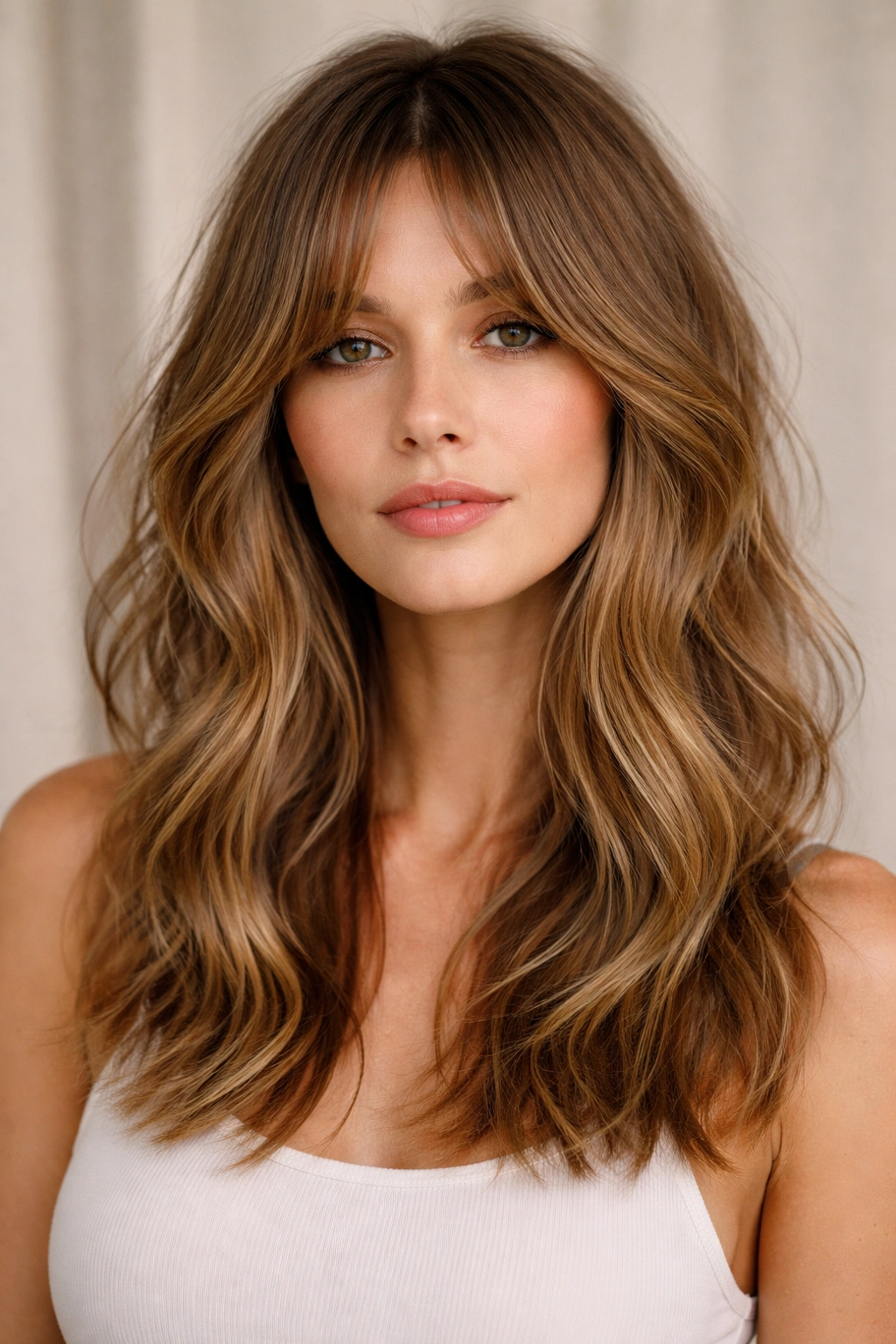 Lob hairstyle with curtain bangs and soft layering