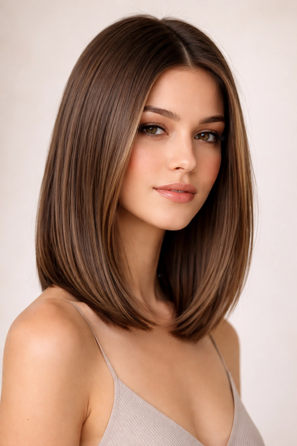Collarbone-length lob on straight hair with shine