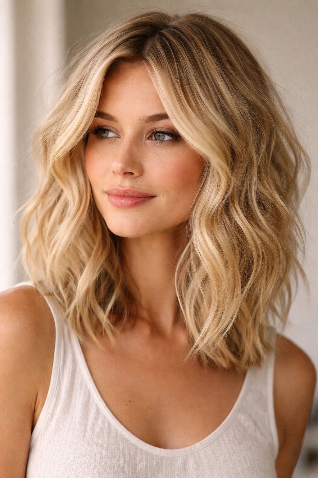 Collarbone-length lob with tousled soft waves