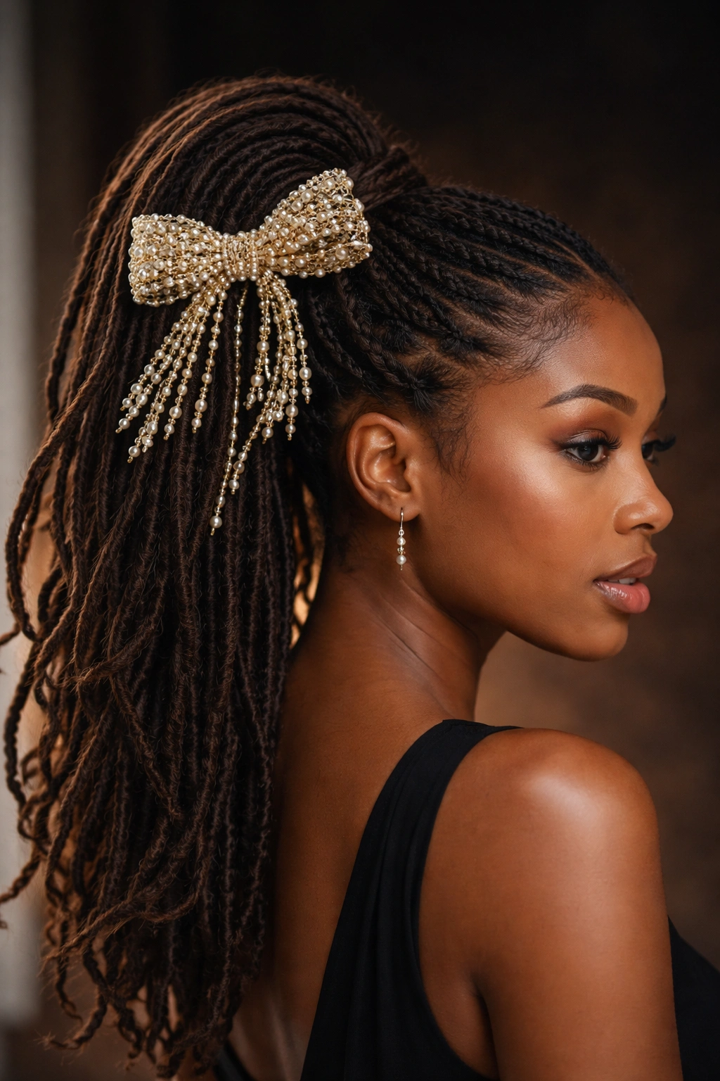 Freestyle loc ponytail with beaded bow