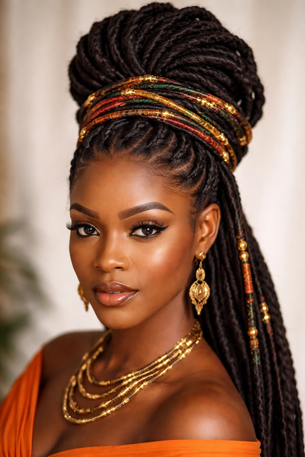 Igbo loc-ups with a wrapped crown detail in updo
