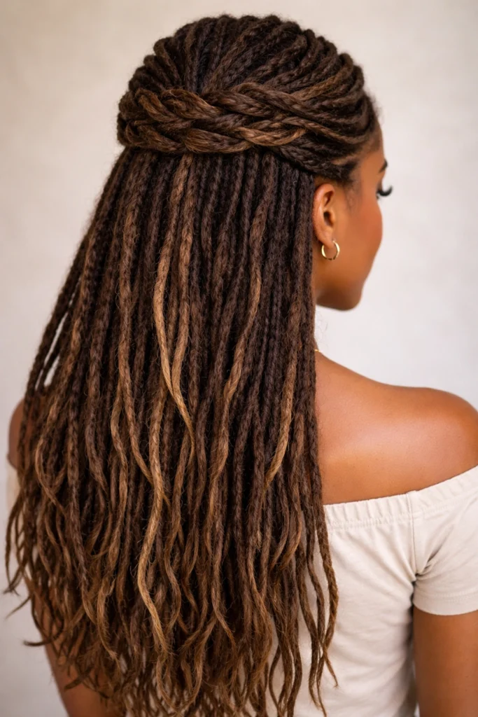 15 Half Up Half Down Styles for Long Locs
