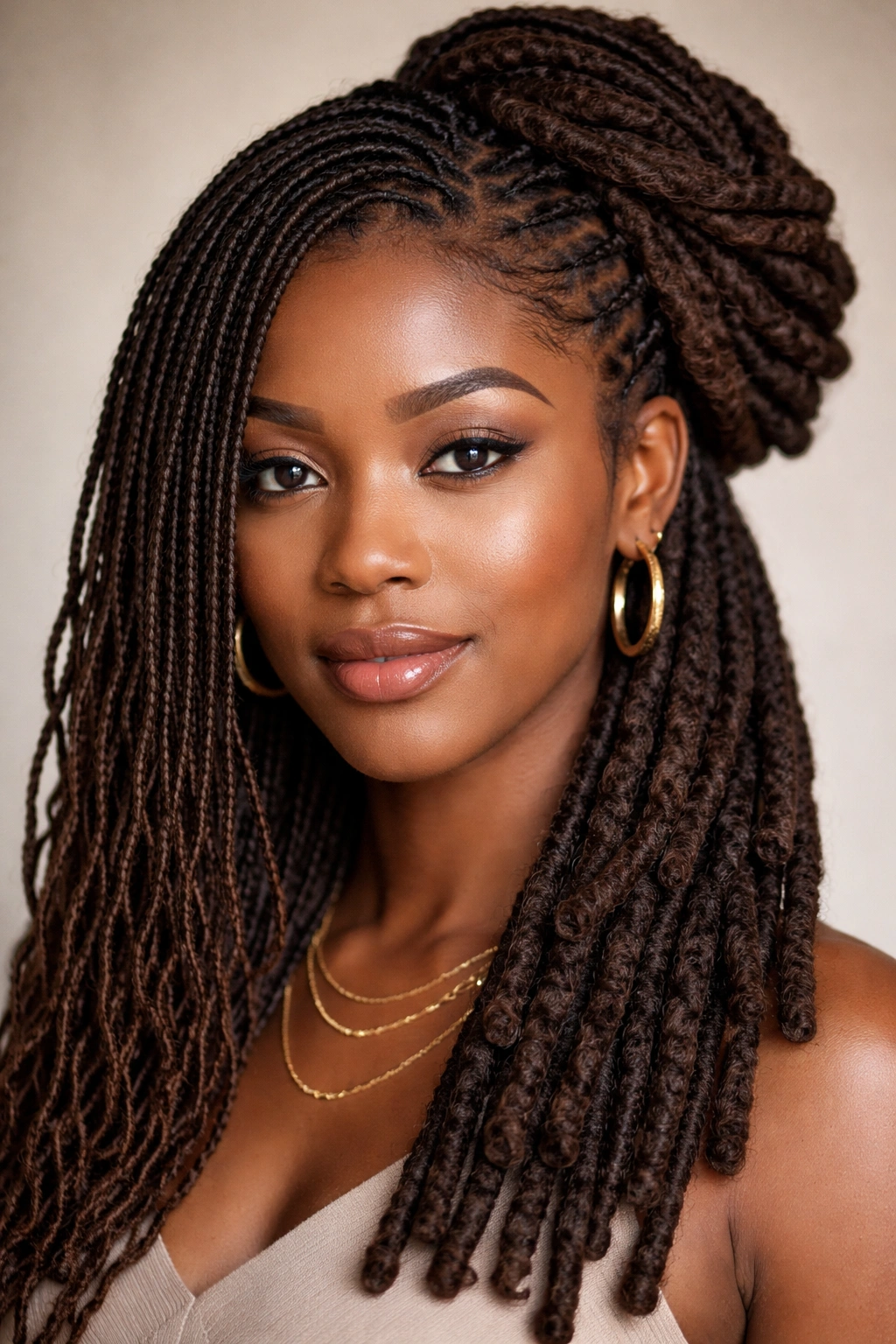 Close-up of locs and sisterlocks showcasing texture and styling