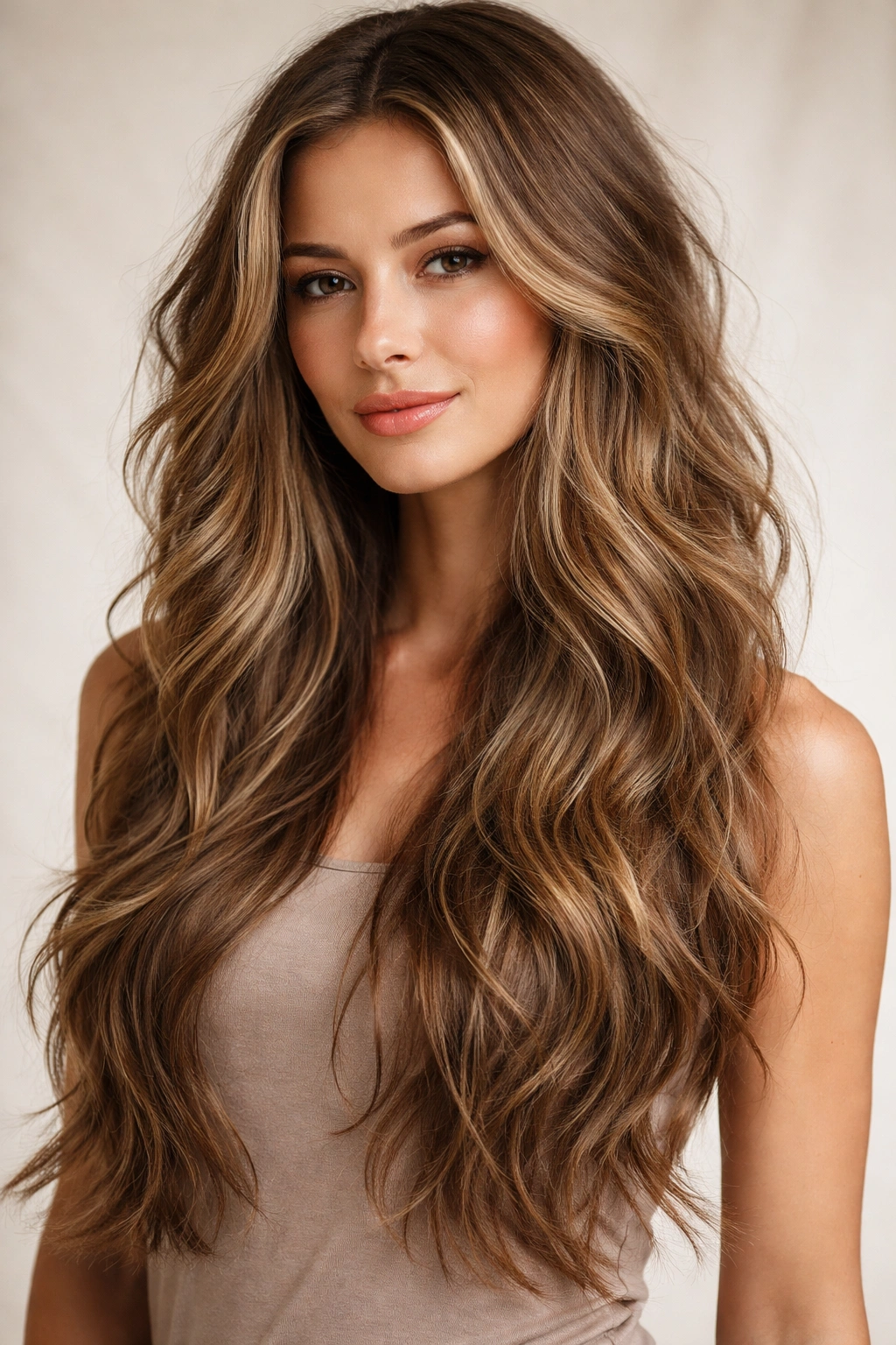Long wavy layered hairstyle with mid-length texture and movement