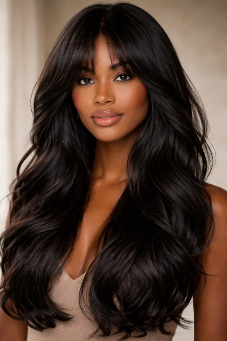 12 Styles With Curtain Bangs for Wavy Hair in Black