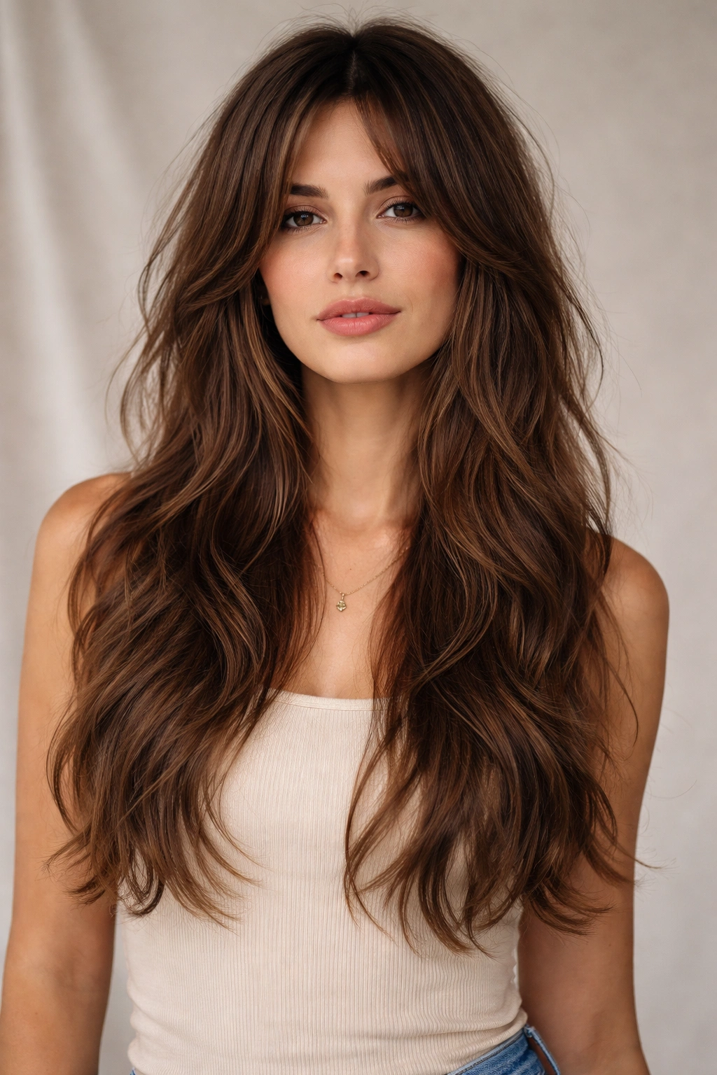 Long wavy hair with subtle layers creating movement